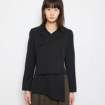 Sarah Pacini Jacket, asymmetrical design, 19-31 inches long, 15-inch shoulders, very good condition. Model is 5'9"
