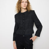 Jaeger Jacket, 20-inch length, 15-inch shoulders, wool-acrylic blend. Model is 5'11", very good condition
