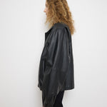Caribou Creek Leather Jacket, 26-inch length, 22-inch dropped shoulder, 24.5-inch sleeves, size XXL, model 5'11"
