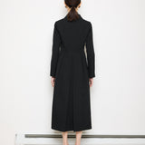 Donnielikes Feather Detail Overcoat, 49-inch length, size M, 13.5-inch shoulders, 24-inch sleeves. Model is 5'9