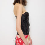 Frederick’s of Hollywood Corset, 34B, 14-inch length, nylon-spandex blend with acetate satin. Model is 5'9"