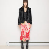 The Limited Faux Fur Jacket, 24-inch length, 15-inch shoulders, 24-inch sleeves. Model is 5'9", in very good condition
