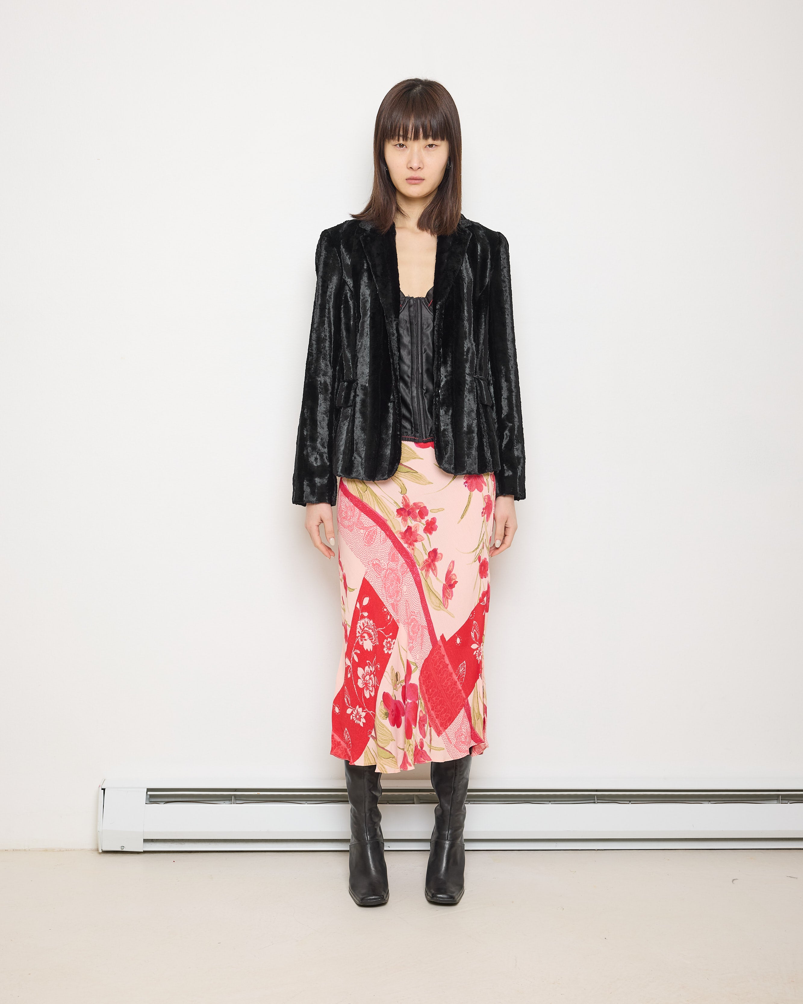 The Limited Faux Fur Jacket, 24-inch length, 15-inch shoulders, 24-inch sleeves. Model is 5'9", in very good condition