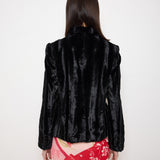 The Limited Faux Fur Jacket, 24-inch length, 15-inch shoulders, 24-inch sleeves. Model is 5'9", in very good condition