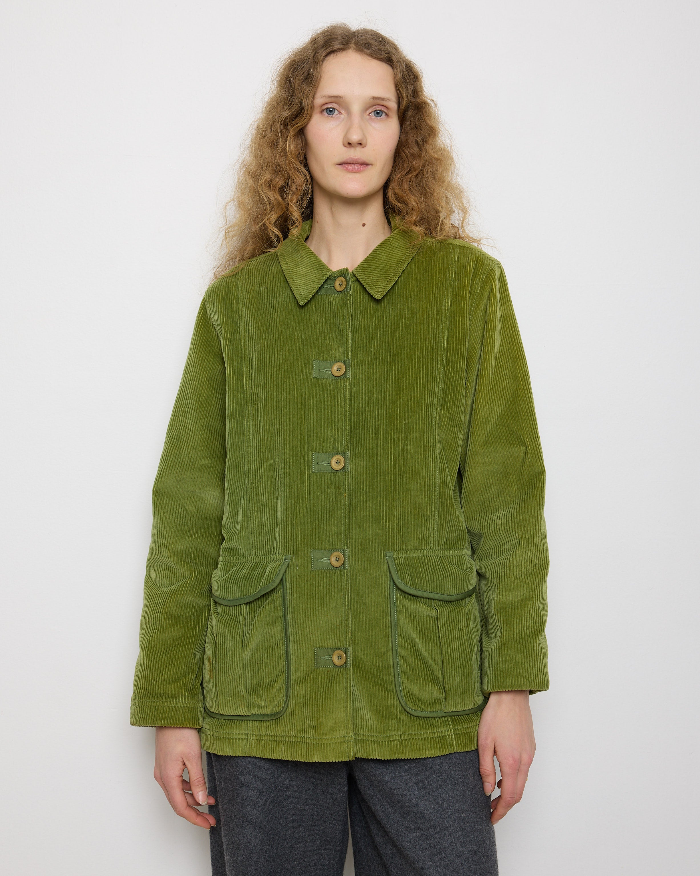 L.L. Bean Green Jacket, size L, 28-inch length, 15.5-inch shoulders, 23-inch sleeves. Model is 5'11", good condition 