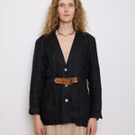 Liz Claiborne Linen Jacket, size 12, 30-inch length, 19-inch shoulders, 100% linen. Model is 5'11", very good condition