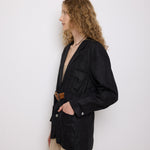 Liz Claiborne Linen Jacket, size 12, 30-inch length, 19-inch shoulders, 100% linen. Model is 5'11", very good condition