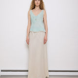 Green Silk Top, 23-inch length, suggested medium size. Model is 5'11", in good vintage condition