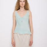 Green Silk Top, 23-inch length, suggested medium size. Model is 5'11", in good vintage condition