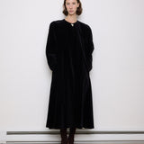 Vintage black velvet coat, 60-inch length, 24-inch sleeves, 16-inch shoulders, 100% cotton velvet