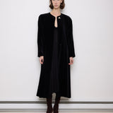 Vintage black velvet coat, 60-inch length, 24-inch sleeves, 16-inch shoulders, 100% cotton velvet
