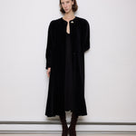 Vintage black velvet coat, 60-inch length, 24-inch sleeves, 16-inch shoulders, 100% cotton velvet
