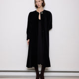 Vintage black velvet coat, 60-inch length, 24-inch sleeves, 16-inch shoulders, 100% cotton velvet