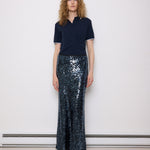 Sequined maxi skirt, size 8, 43-inch length, 15.5-inch waist. Model is 5'11", in perfect condition