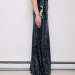 Sequined maxi skirt, size 8, 43-inch length, 15.5-inch waist. Model is 5'11", in perfect condition