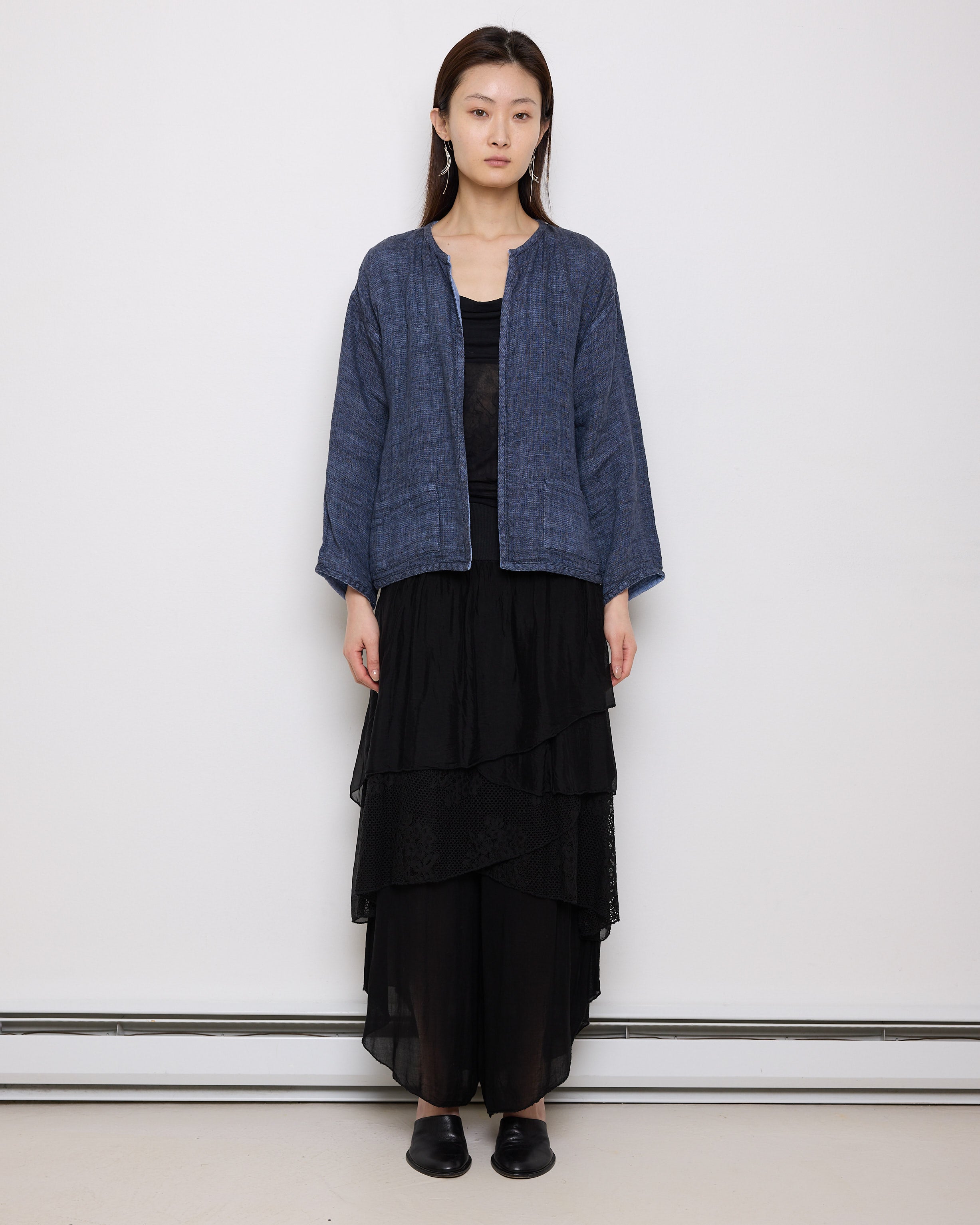 Reversible Blue Jacket, 22-inch length, 22-inch sleeves, 17-inch shoulders. Suggested size S–M. Good vintage condition