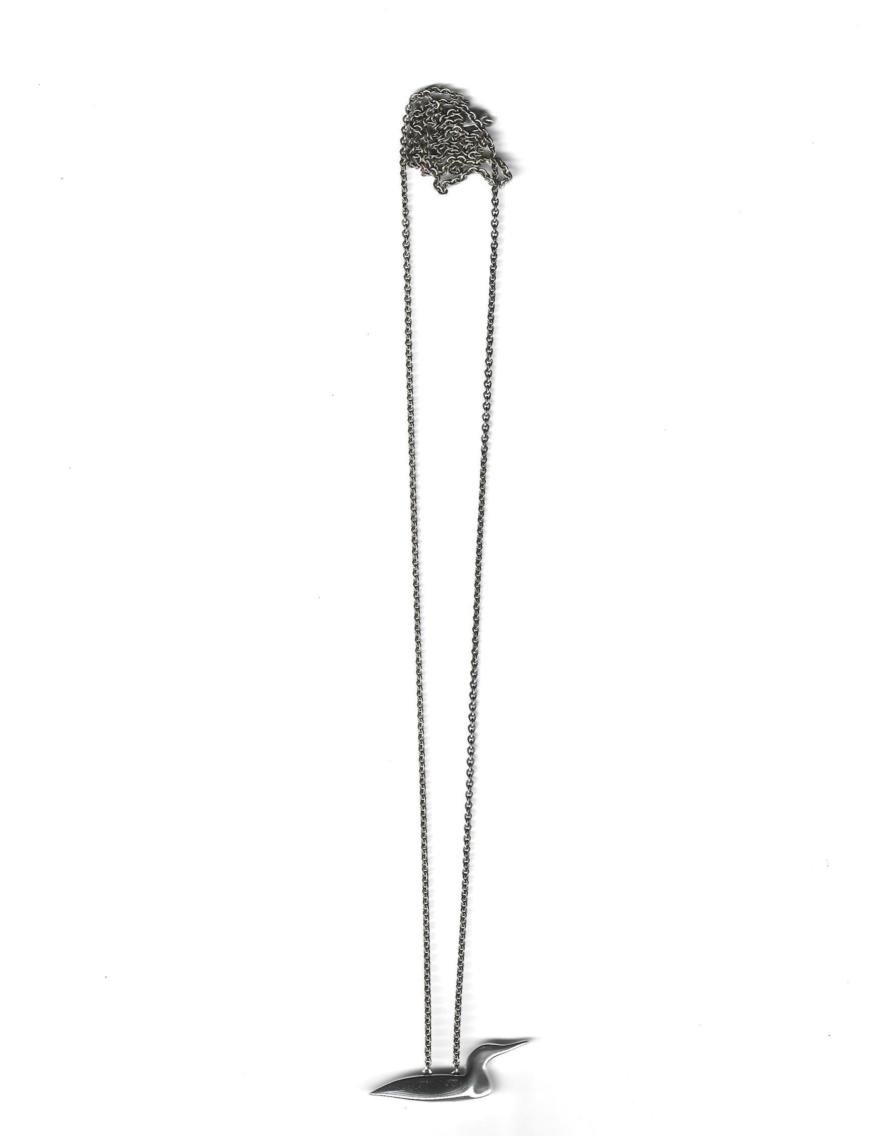 Vintage sterling silver duck necklace with a 29-inch chain (14.5 inches clasped) and a 1.5x0.5-inch duck pendant
