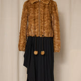 Light Brown Fur Jacket with Leather Trim