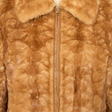 Light Brown Fur Jacket with Leather Trim