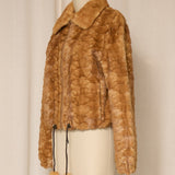 Light Brown Fur Jacket with Leather Trim