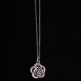 Vintage Sterling Silver Necklace with Puffed Rose Pendant
